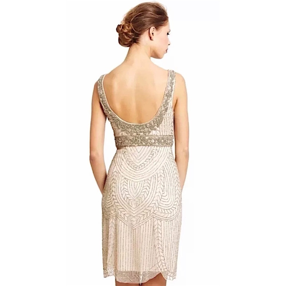 SUE WONG 14 Champagne Beaded Formal Bridal cocktail Evening dress - Picture 3 of 17
